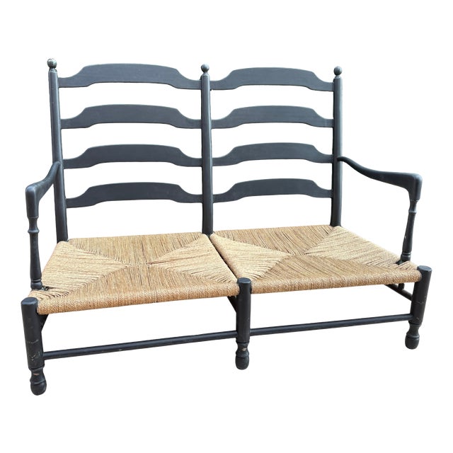 Provençal Ladder-Back Bench with Woven Rush Seats, 1880s For Sale