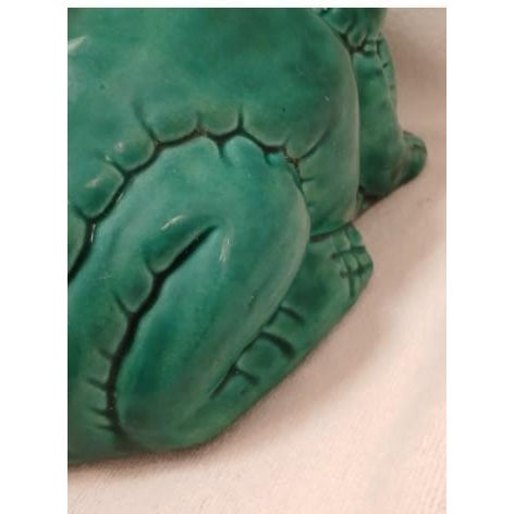 Italian 1950s Huge 9" Ceramic Green Bull Frog Garden Pond Pot Decor Whimsical For Sale - Image 4 of 18