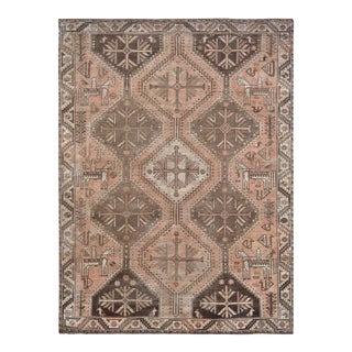 1960s Hand Knotted Tan Color Persian Shiraz Sheared Low Bohemian Clean Vintage Organic Wool Oriental Rug For Sale