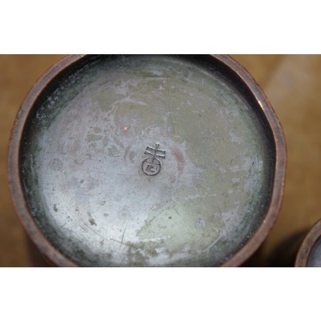 Antique Roycroft Art Nouveau Trilium Craft Hammered Copper Smoking Set Tray For Sale - Image 10 of 15