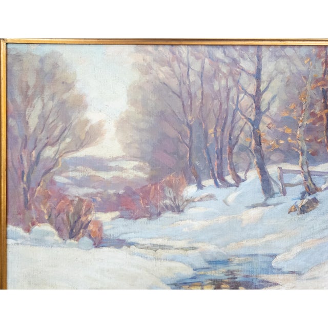 Textile 20th Century American Vermont Winter Landscape Painting by Thomas R. Curtin For Sale - Image 7 of 15