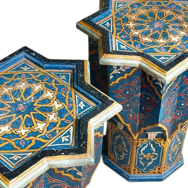 Mediterranean Vintage Moorish Painted Star Side Tables - A Pair For Sale - Image 3 of 4