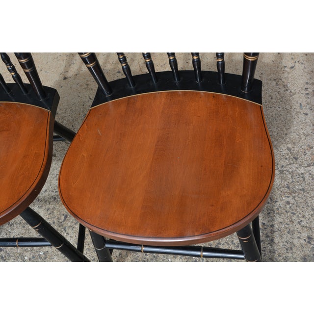 American Pair of Mid 20th Century Hitchcock Black W/ Brown Seat Gold Stenciled Fruits Harvest Dining Chairs For Sale - Image 3 of 15