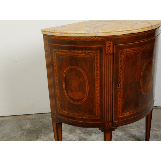 Brown Italian Neoclassical 18th Century Walnut Demilune Cabinet with Marquetry Décor For Sale - Image 8 of 12