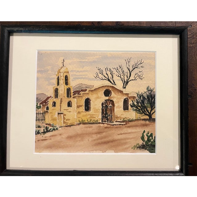 Mid 20th Century Mid-20th Century Original Southwestern Mission Watercolor Painting - Framed For Sale - Image 5 of 5