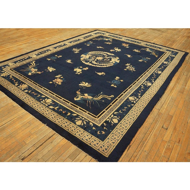 1890s Blue Ground Scattered Floral Sprays Antique Chinese Peking Knotted Rug For Sale In New York - Image 6 of 11