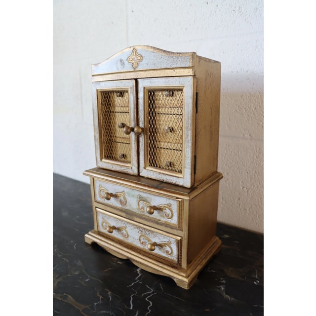 Italian Florentine Miniature Armoire Jewelry Box For Sale - Image 4 of 8