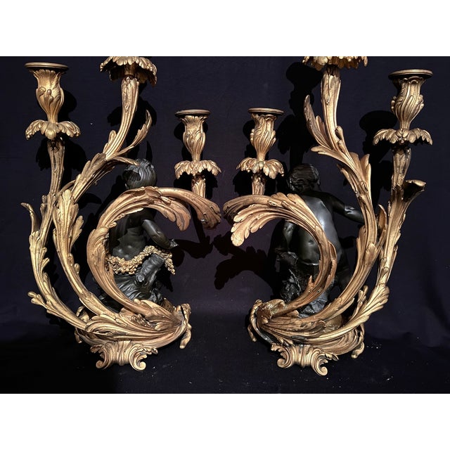Circa 1880 Rozet Louis XV Gilt Bronze Candelabras, Pair For Sale - Image 6 of 18