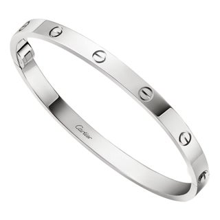 Cartier, Love Medium Model Bangle Bracelet, 18k White Gold, Size 18 For Sale