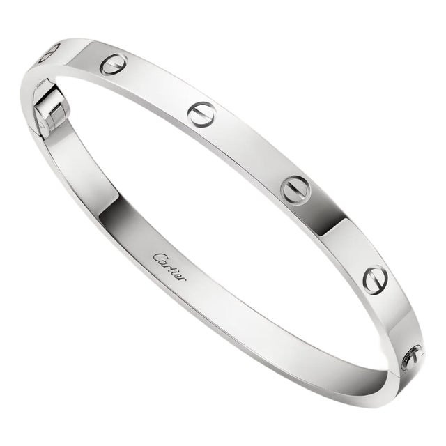 Cartier, Love Medium Model Bangle Bracelet, 18k White Gold, Size 18 For Sale