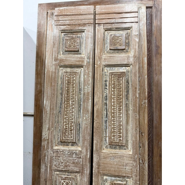 1920s Antique Hand-Carved Floral French Doors – Rustic Double Doors, Hinged or Sliding Barn Style 80x28 For Sale - Image 5 of 7