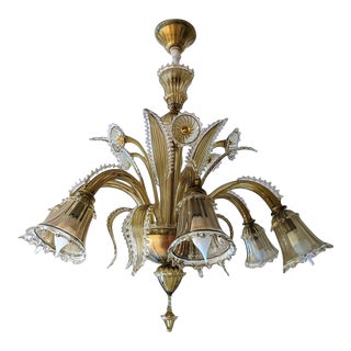 Murano Golden Glass Chandelier by B. F. Signoretti For Sale