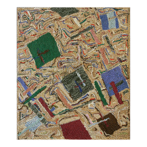 1930s Multicolor Geometric Antique American Hooked Rug 3'0" X 3'5" Handknotted Wool Carpet