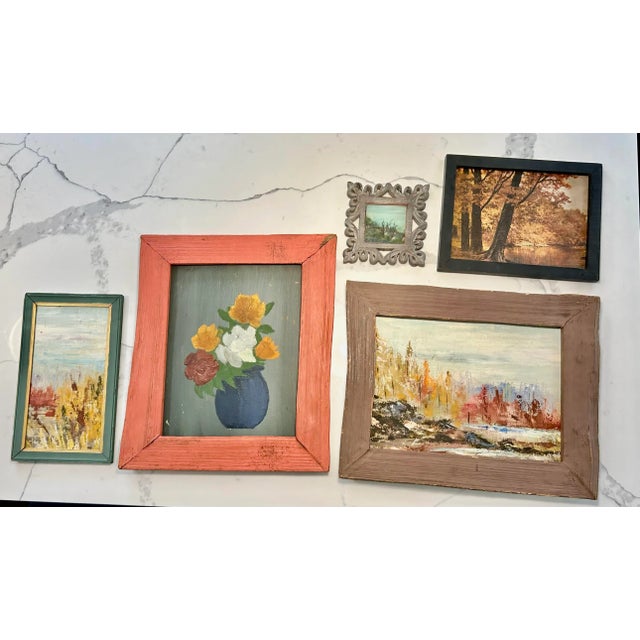 Cabin Mid 20th Century Vintage Rustic Autumn Reflecting Pond Scene Print For Sale - Image 3 of 9