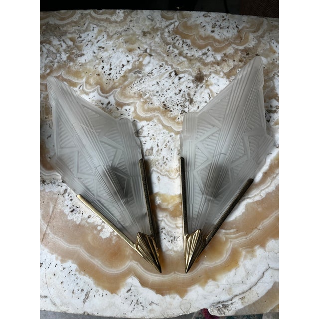 Up for consideration is beautiful vintage paris flea market, art deco brass sconces with detailed brass. These would look...