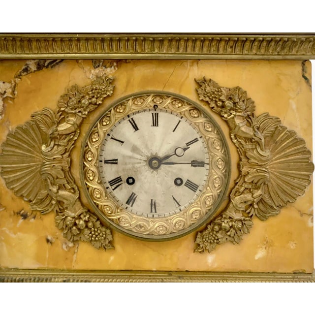 Clock Antique Marble With Sculpture and Brass Accent Mantel French Decor For Sale In Tulsa - Image 6 of 11