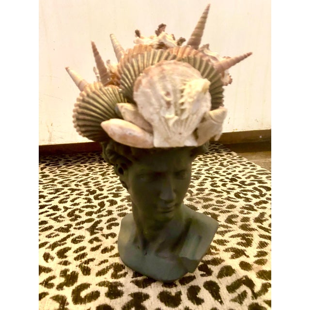 Plastic Shell Encrusted Bust in Farrow & Ball Hopper Head For Sale - Image 7 of 12