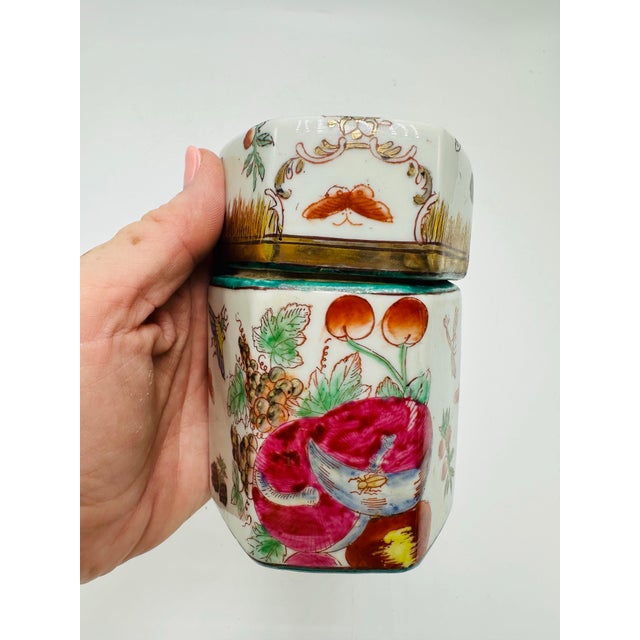 1980s Hand Painted Chinoiserie Jar With Lid For Sale - Image 5 of 6