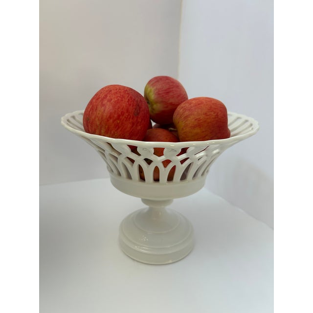 White Two Similar White Openwork Porcelain Pedestal Compotes For Sale - Image 8 of 14