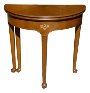 Vintage Henredon Burl Walnut Demilune Console Table Flip Top Round Table