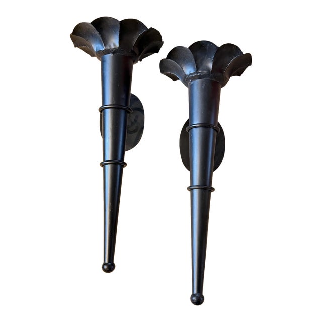 Large Black Toleware Sconces-a Pair For Sale