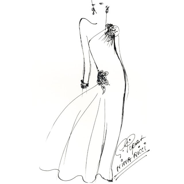 Contemporary 1984-Set of 2-French Couture Fashion Design Drawings-Nina Ricci, Documentation For Sale - Image 3 of 4
