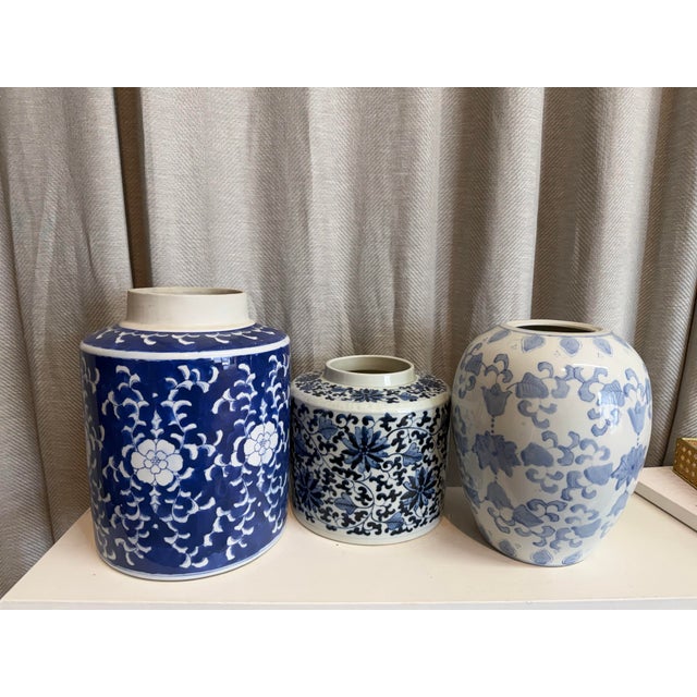 Ceramic Blue & White Vase, S/3 For Sale - Image 7 of 8