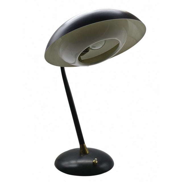 Black Metal Table Lamp with Brass Details by Oscar Torlasco, Italy, 1960s For Sale - Image 10 of 10