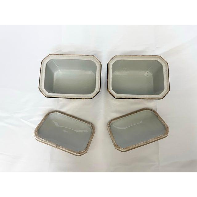 Ceramic Vintage Green & Gold Chinoiserie Porcelain Boxes — Pair For Sale - Image 7 of 11