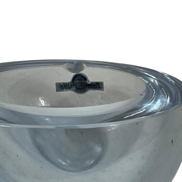 Blue glass ashtray designed by Gunnar Nylund for Strombergshyttan. Including the original sticker still present at the...