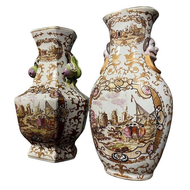 Chinese Porcelain Vases with Polychrome and Gold Decoration, Set of 2 For Sale - Image 3 of 6