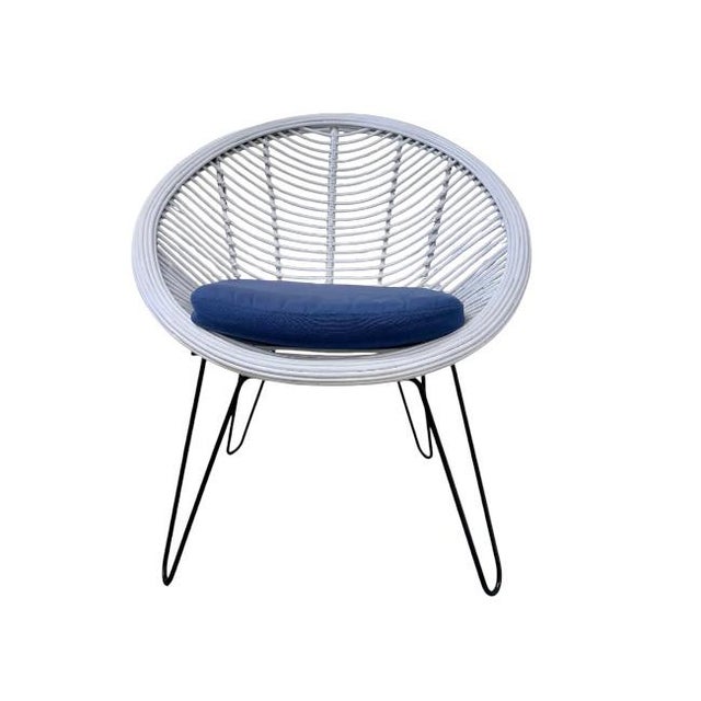 Mid 20th Century 1960's Italian Web Chair With Hairpin Legs & Sunbrella Cushion For Sale - Image 5 of 6