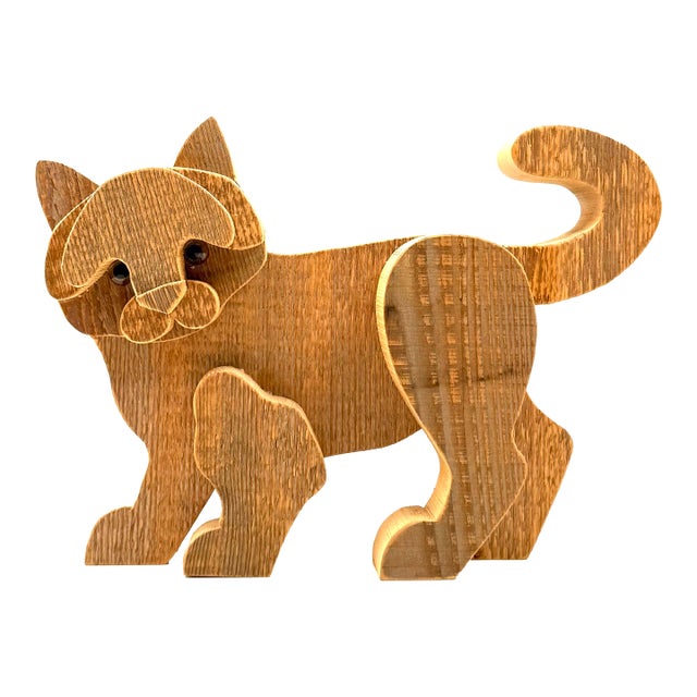 Bottega Michelangeli, Cat Wood Sculpture, Orvieto Italy 1970s For Sale