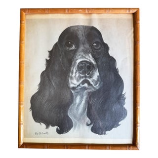 Mid 20th Century Ray De Santis Sporting Dog Portrait, English Cocker Spaniel in Bamboo Frame For Sale