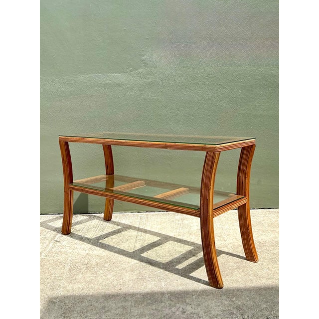 Vintage Pencil Reed and Glass Console Table For Sale - Image 15 of 16