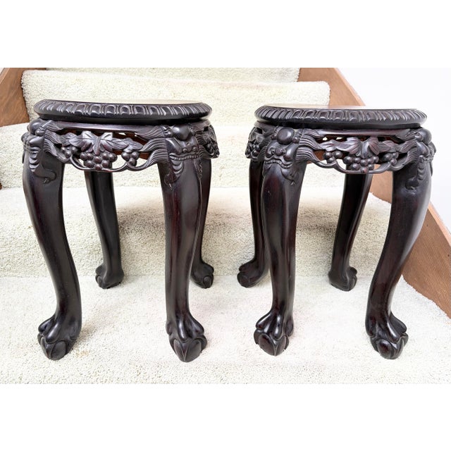 Chinese Antique Chinese 1920’s Canton Rosewood Side Dragon Feet Side Tables For Sale - Image 3 of 9