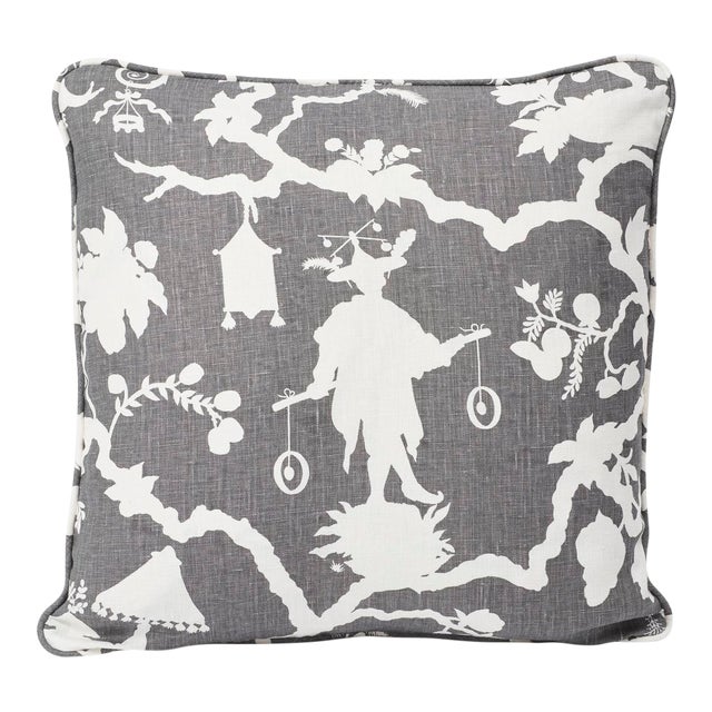 2010s Schumacher Double-Sided Pillow in Shantung Silhouette Linen Print For Sale - Image 5 of 6