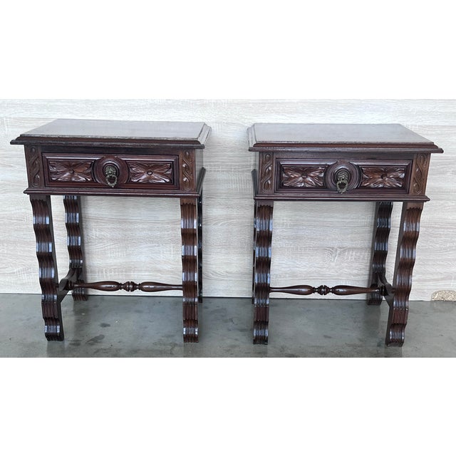 20th Pair of Large Spanish Nightstands or Low Console Tables With Drawer For Sale - Image 4 of 11