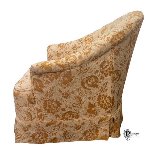 Vintage Mid Century Style Tufted Printed Upholstered Barrel Back Chairs - Pair For Sale - Image 9 of 12