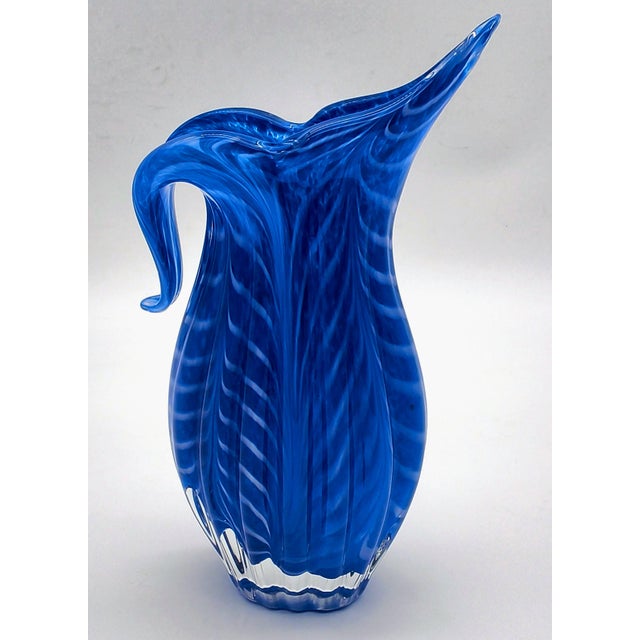 1980s Vintage Cobalt Murano Style Swirl Vase or Pitcher For Sale - Image 5 of 8