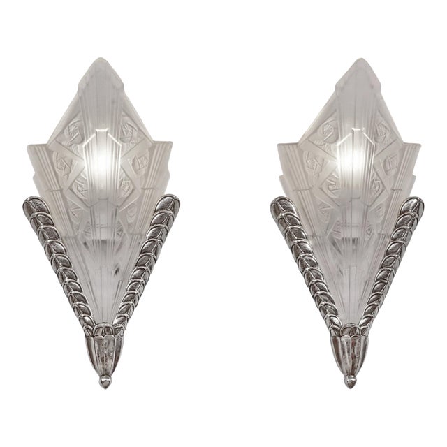 French Art Deco Wall Sconces by Jean Gauthier Ejg 1930 France - A Pair For Sale