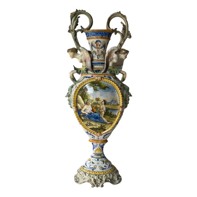 Amphora in Maiolica Ceramic, 1800s For Sale