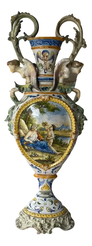 Amphora in Maiolica Ceramic, 1800s