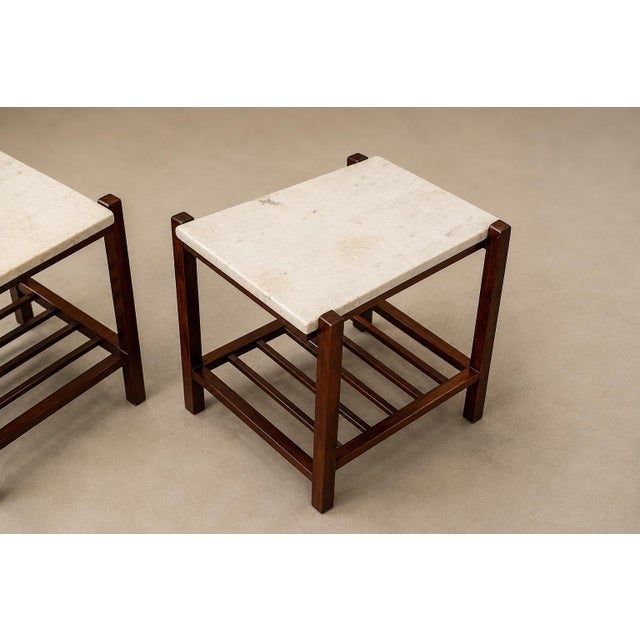 Brazilian Modern Pair of Side Tables in Rosewood & Marble, Brazil, 1960s For Sale - Image 4 of 18