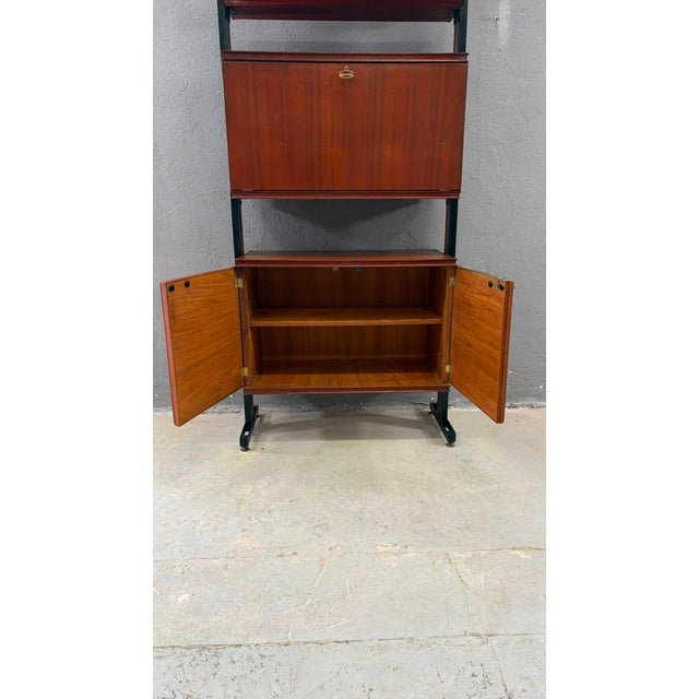 Mid-Century Modern Modular Wall Unit in Veneer and Black Metal Shelving Cabinet, Europe, 1960s For Sale - Image 11 of 14