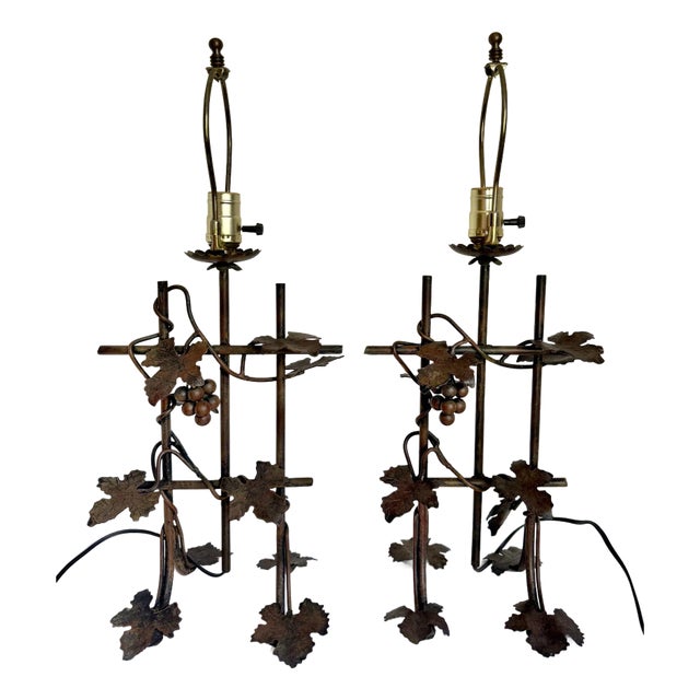 Pair of Iron Metal Grapevine Wine-Inspired Table Lamps For Sale