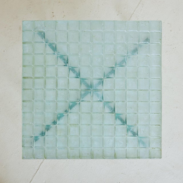 Mid 20th Century Metal + Aqua Glass Top Square Side Table, France 1960s For Sale - Image 5 of 11