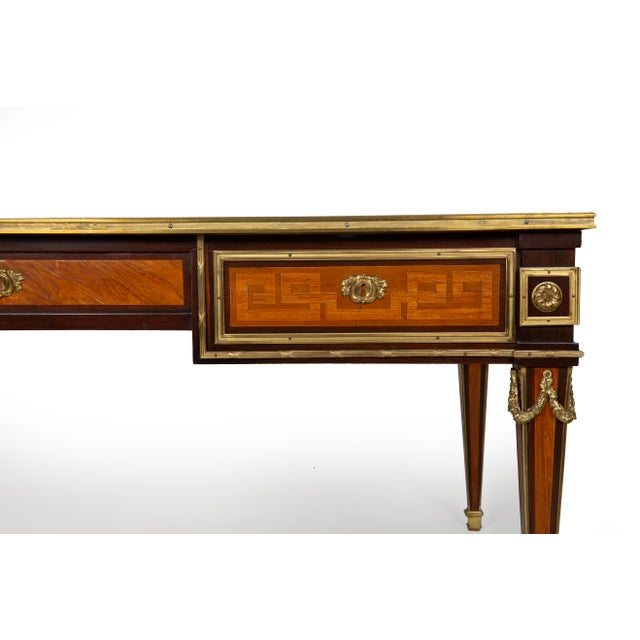 French Louis XVI Style Antique Bureau Plat Writing Desk Circa 1880 For Sale - Image 9 of 18