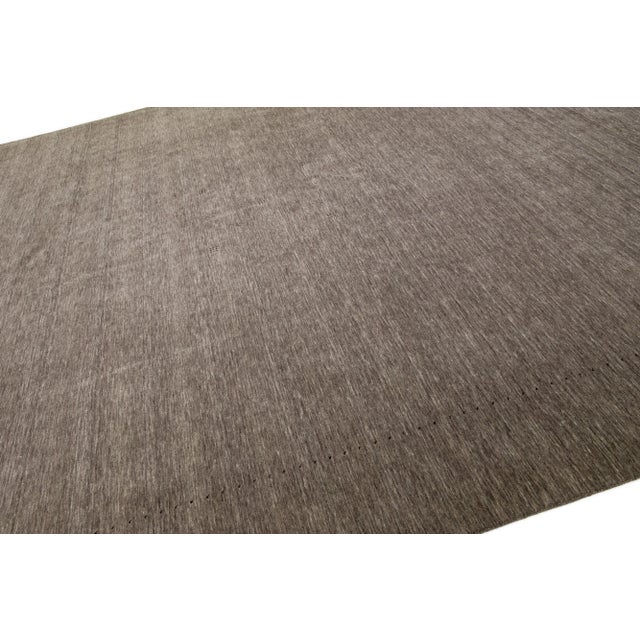 Modern Hand-Loomed Brown Minimalist Gabbeh Wool Rug For Sale In New York - Image 6 of 8