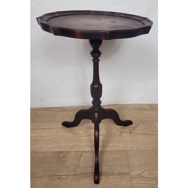 Wood Vintage Wine Tripod Table Piecrust Scalloped Edge English 1950 Postage Available For Sale - Image 7 of 18